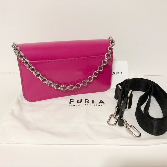 🌸New Furla Patent Leather Pink Shoulder Bag Handbag With Adjustable Strap - Picture 2 of 11